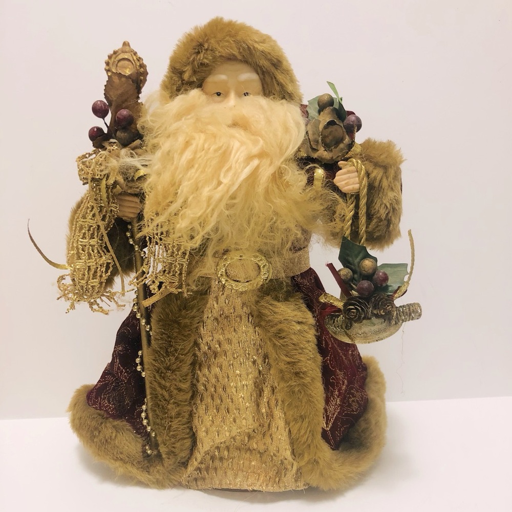 VTG 10”-11 Inch Santa Claus Decoration  HOLIDAY Christmas With Staff And Bell